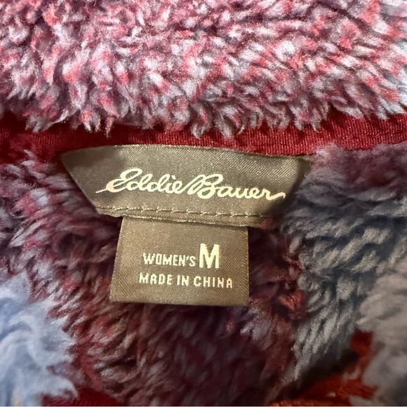 Eddie Bauer NWT Plush 1/4 Zip Pullover Sweatshirt Women’s Medium Blue/Red Plaid - Picture 4 of 6